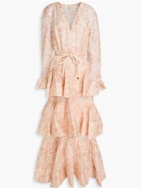 Zimmermann Ruffled Printed Linen And Silk-Blended Maxi
Dress